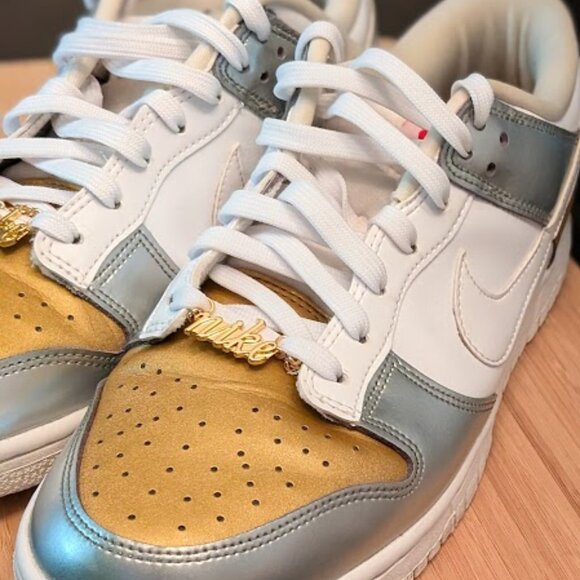 ⬇️PRICE DROP⬇️NIKE Dunks Low SE- Silver|Gold|Metallic Women's Sneakers - Picture 4 of 10